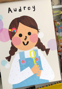 Bubbles Girl Portrait Print- click to customise!