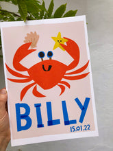 Load image into Gallery viewer, Crab Personalised Name Print (Blue or Pink)
