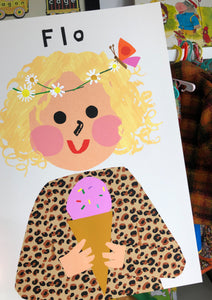 Ice cream Girl with Daisy's Portrait Print- click to customise!