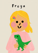 Load image into Gallery viewer, Dino Girl Portrait Print- click to customise!
