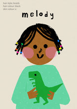 Load image into Gallery viewer, Dino Girl Portrait Print- click to customise!
