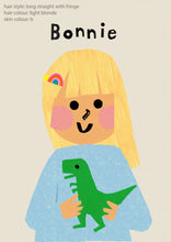 Load image into Gallery viewer, Dino Girl Portrait Print- click to customise!
