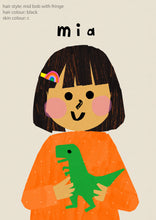 Load image into Gallery viewer, Dino Girl Portrait Print- click to customise!
