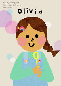 Bubbles Girl Portrait Print- click to customise!