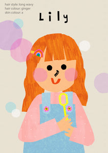 Bubbles Girl Portrait Print- click to customise!