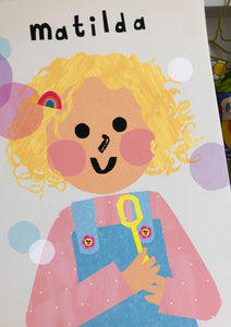 Bubbles Girl Portrait Print- click to customise!