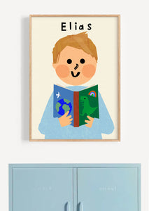 Book Boy Portrait Print- click to customise!