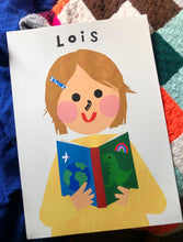 Load image into Gallery viewer, Book Girl Portrait Print- click to customise!

