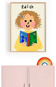 Book Girl Portrait Print- click to customise!