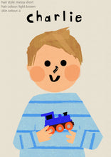 Load image into Gallery viewer, Toy Train Boy Portrait Print- click to customise!
