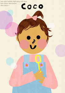 Bubbles Girl Portrait Print- click to customise!