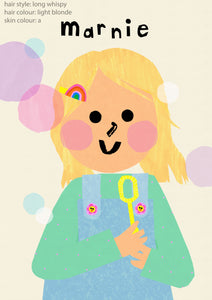 Bubbles Girl Portrait Print- click to customise!