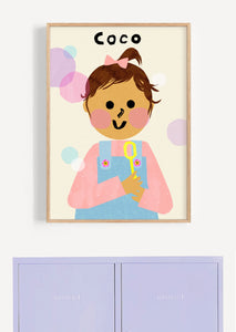 Bubbles Girl Portrait Print- click to customise!