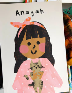 Cat Girl Portrait Print- click to customise!