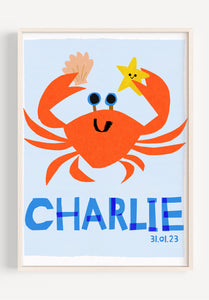 Crab Personalised Name Print (Blue or Pink)