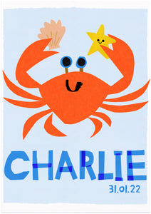 Crab Personalised Name Print (Blue or Pink)