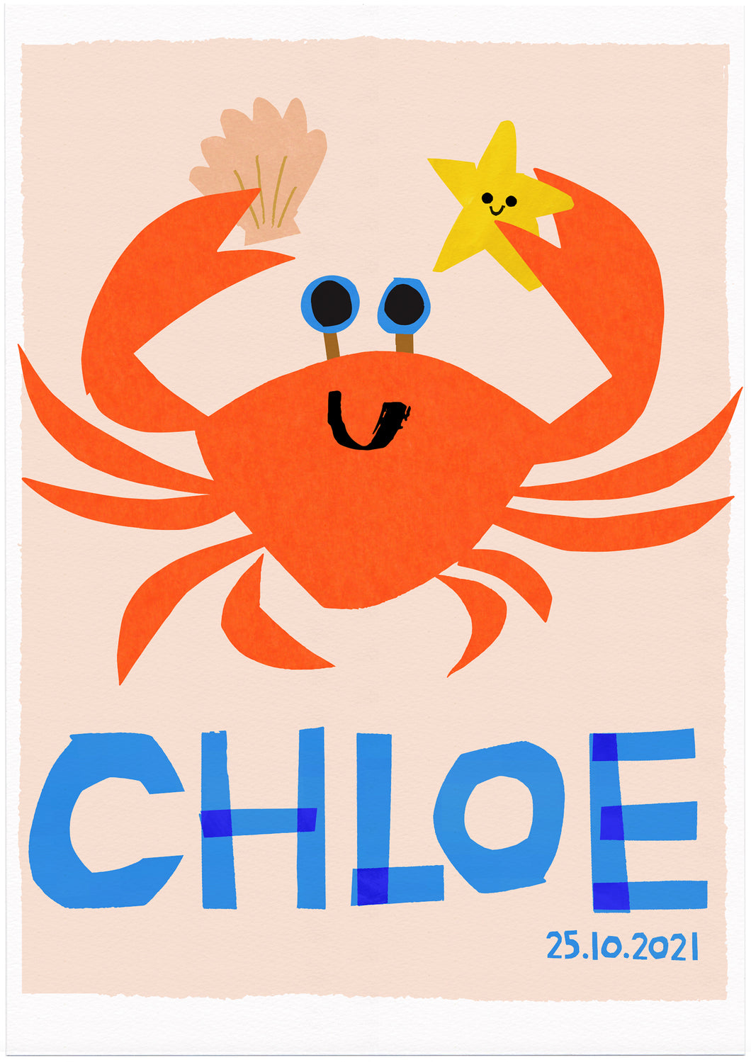 Crab Personalised Name Print (Blue or Pink)