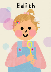 Bubbles Girl Portrait Print- click to customise!