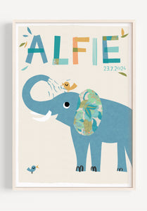 Elephant Personalised Name Print-Mint