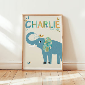 Elephant Personalised Name Print-Mint