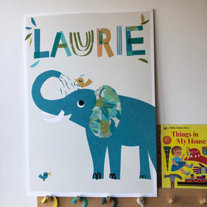 Elephant Personalised Name Print-Mint