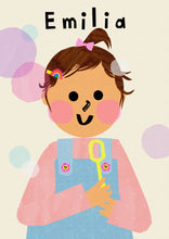 Load image into Gallery viewer, Bubbles Girl Portrait Print- click to customise!
