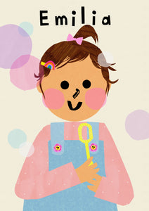 Bubbles Girl Portrait Print- click to customise!