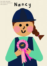 Load image into Gallery viewer, Horse riding Girl Portrait Print- click to customise!
