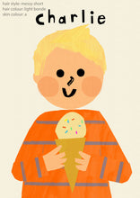 Load image into Gallery viewer, Ice cream Boy Portrait Print- click to customise!

