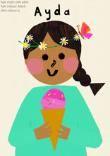 Load image into Gallery viewer, Ice cream Girl with Daisy&#39;s Portrait Print- click to customise!
