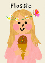 Load image into Gallery viewer, Ice cream Girl with Daisy&#39;s Portrait Print- click to customise!
