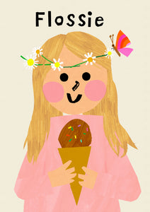 Ice cream Girl with Daisy's Portrait Print- click to customise!