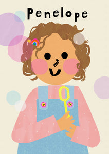 Bubbles Girl Portrait Print- click to customise!