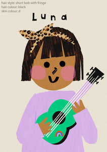 Music Girl Portrait Print- click to customise!