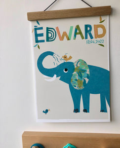 Elephant Personalised Name Print-Mint