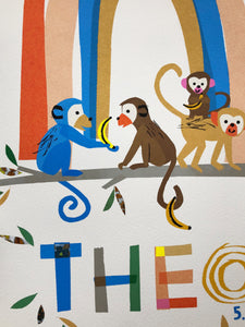 Rainbow with Monkeys Siblings Personalised Name Print