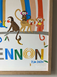 Rainbow with Monkeys Personalised Name Print