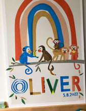 Load image into Gallery viewer, Rainbow with Monkeys Personalised Name Print
