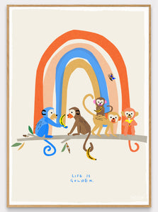'Life is Golden' Monkeys with Rainbow Art Print