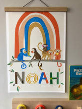 Load image into Gallery viewer, Rainbow with Monkeys Personalised Name Print
