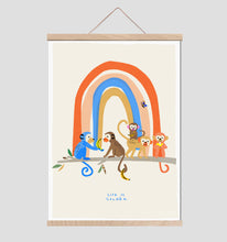 Load image into Gallery viewer, &#39;Life is Golden&#39; Monkeys with Rainbow Art Print
