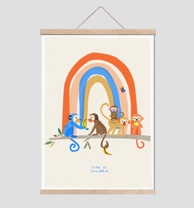 'Life is Golden' Monkeys with Rainbow Art Print