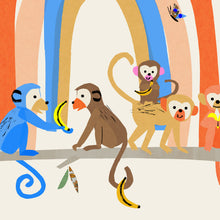 Load image into Gallery viewer, &#39;Life is Golden&#39; Monkeys with Rainbow Art Print
